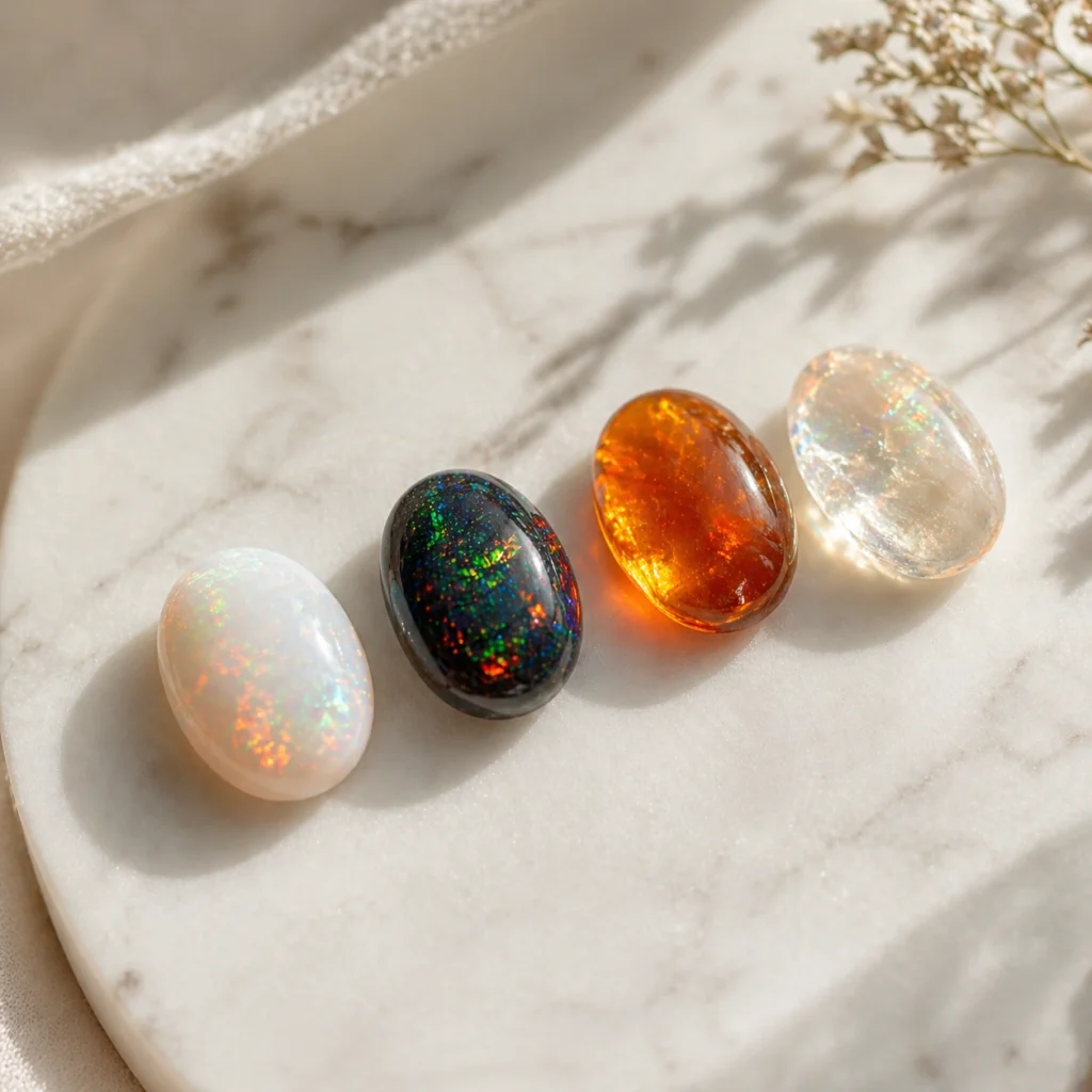 opal colors and types white opal black opal fire opal crystal opal
